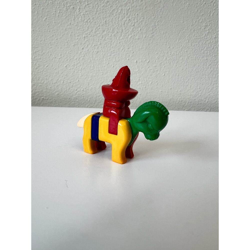 Vintage Plastic Man on Donkey Puzzle Key Chain Primary Colors Fidget Toy